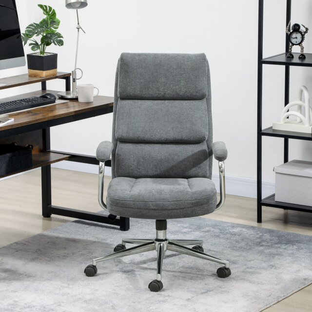 Rackhams Linen Fabric Office Desk Chair with Tilt Function, Charcoal Grey - Charcoal grey - Yes - Office Chair - image 1