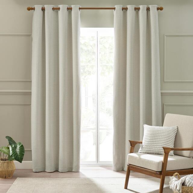 Rackhams Stab Stitch Lined Eyelet Curtains Natural - 46 x 54 Inch - Natural - image 1