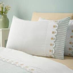 Rackhams Embroidered Daisy Soft Touch Duvet Cover Set Sage Green - Double - Sage Green - thumbnail 2