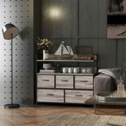 Rackhams Rustic Chest of Five Fabric Drawers - Grey Wood Effect - thumbnail 6