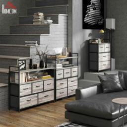 Rackhams Rustic Chest of Five Fabric Drawers - Grey Wood Effect - thumbnail 5