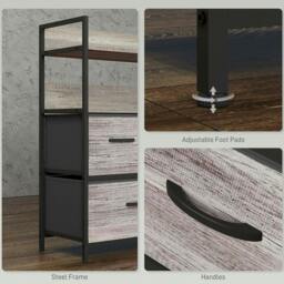 Rackhams Rustic Chest of Five Fabric Drawers - Grey Wood Effect - thumbnail 4