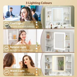 Rackhams Dressing Table with LED Lighted Mirror and Cushioned Stool White - White - Yes - Rectangular LED mirror - thumbnail 3