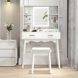 Rackhams Dressing Table with LED Lighted Mirror and Cushioned Stool White - White - Yes - Rectangular LED mirror - thumbnail 2
