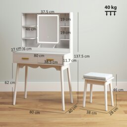 Rackhams Dressing Table with LED Lighted Mirror and Cushioned Stool White - White - Yes - Rectangular LED mirror - thumbnail 5
