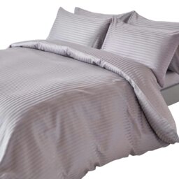 Rackhams Silky 330 TC Egyptian Cotton Satin Stripe Duvet Cover Set - Grey - Double - thumbnail 1