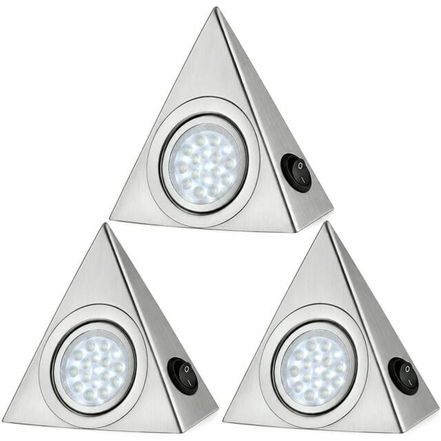 Rackhams 3 Pack Triangle LED Under Cabinet Lights Cool White Mains Powered Silver