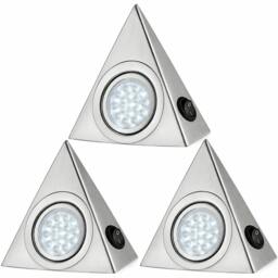 Rackhams 3 Pack Triangle LED Under Cabinet Lights Cool White Mains Powered Silver