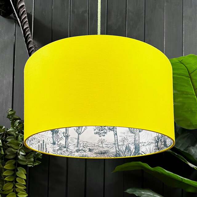 "Rackhams Wild West Cactus Silhouette Lampshade in Acid Yellow - Ceiling Pendant / Arc Lamp - 30cm Diameter x 30cm Height / (12"" x 12"")"