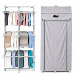 Rackhams Heated Clothes Airer Dryer Rack Aluminium with Cover Electric 220W - Indoor - Folds Flat for Easy Storage - thumbnail 1