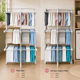 Rackhams Heated Clothes Airer Dryer Rack Aluminium with Cover Electric 220W - Indoor - Folds Flat for Easy Storage - thumbnail 5