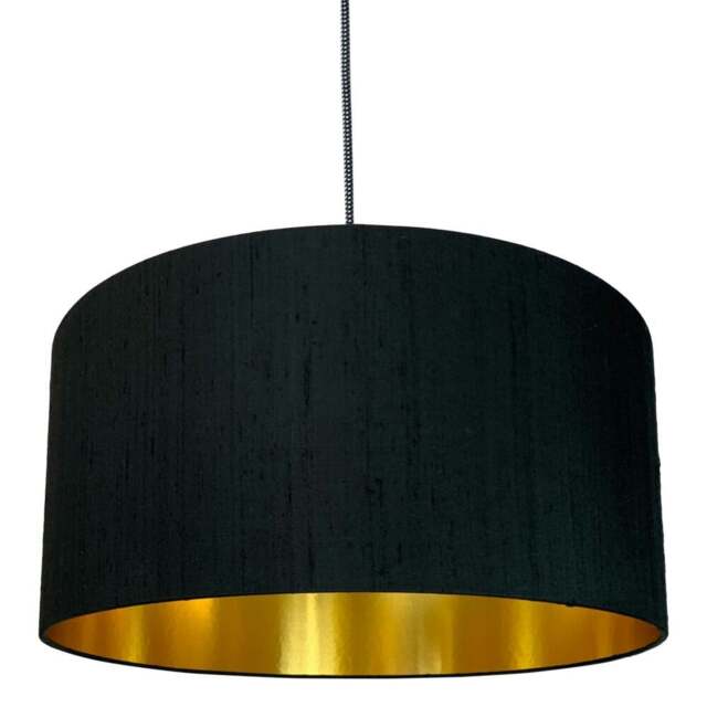 "Rackhams Carbon Black Silk Lampshade With Gold Lining - 60cm Diameter x 20cm Height / (24"" x 8"")" - image 1