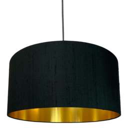 "Rackhams Carbon Black Silk Lampshade With Gold Lining - 60cm Diameter x 20cm Height / (24"" x 8"")"