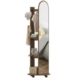 Rackhams 2-in-1 Full Length Mirror with Shelves, 4 Wheels - Brown Wood Effect - thumbnail 2
