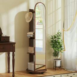 Rackhams 2-in-1 Full Length Mirror with Shelves, 4 Wheels - Brown Wood Effect - thumbnail 1