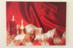 Rackhams Christmas Ribbon & Candles LED Canvas Picture Print, Wooden Frame Wall Art with Switch, 40cm x 30cm, Battery Powered