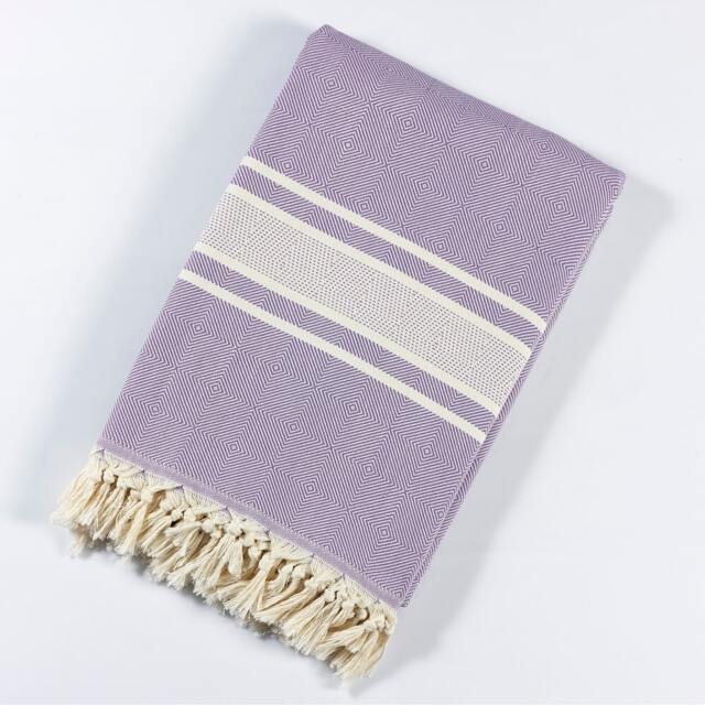Rackhams Linear Cotton Blanket - Bedspread - Single (190 x 260 cm) - Lilac on Natural - image 1