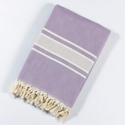 Rackhams Linear Cotton Blanket - Bedspread - Single (190 x 260 cm) - Lilac on Natural - thumbnail 1