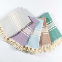 Rackhams Linear Cotton Blanket - Bedspread - Single (190 x 260 cm) - Lilac on Natural - thumbnail 3