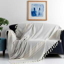 Rackhams Linear Cotton Blanket - Bedspread - Single (190 x 260 cm) - Lilac on Natural - thumbnail 4