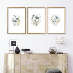 Rackhams Blue Color Wall Art - Set of 3 Botanical Wall art Prints - A2 16.54 x 23.39 in / 42 x 59.4 cm - Matte Museum Quality Art Paper 290 gsm - Oak Frame - thumbnail 4