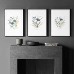 Rackhams Blue Color Wall Art - Set of 3 Botanical Wall art Prints - A2 16.54 x 23.39 in / 42 x 59.4 cm - Matte Museum Quality Art Paper 290 gsm - Oak Frame - thumbnail 3