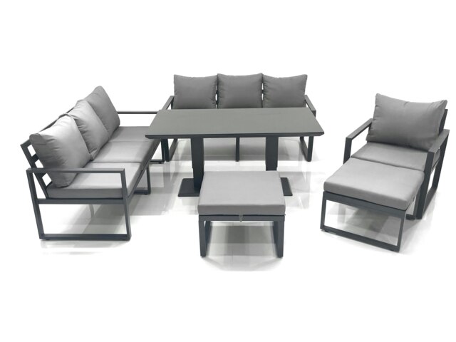 Rackhams Outdoor Garden Furniture Set Aluminium Lounge Sofa Adjustable Rising Lifting Dining Table Sets with 2 Big Footstools Dark Grey - image 1