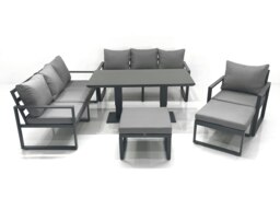 Rackhams Outdoor Garden Furniture Set Aluminium Lounge Sofa Adjustable Rising Lifting Dining Table Sets with 2 Big Footstools Dark Grey - thumbnail 2