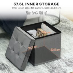 Rackhams Foldable Velvet-Feel Storage Ottoman, 38 x 38 x 38 cm, Grey - Blue - 1 - Ottoman Storage Box - thumbnail 4