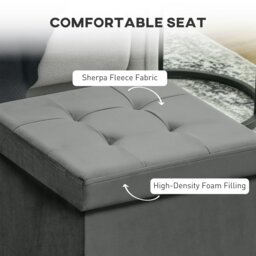 Rackhams Foldable Velvet-Feel Storage Ottoman, 38 x 38 x 38 cm, Grey - Blue - 1 - Ottoman Storage Box - thumbnail 5