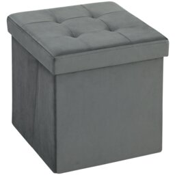 Rackhams Foldable Velvet-Feel Storage Ottoman, 38 x 38 x 38 cm, Grey - Blue - 1 - Ottoman Storage Box - thumbnail 2
