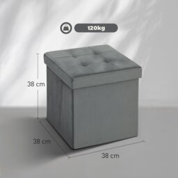 Rackhams Foldable Velvet-Feel Storage Ottoman, 38 x 38 x 38 cm, Grey - Blue - 1 - Ottoman Storage Box - thumbnail 6