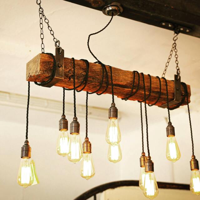 Rackhams Rustic Beam Glow – Made to Measure Wooden Chandelier - 6 bulb holders/80cm long - image 1
