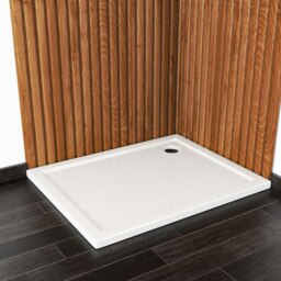 Rackhams 2ft/3ft White Acrylic Shower Tray with Drain - W 100 x D 80 cm - thumbnail 1
