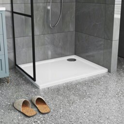 Rackhams 2ft/3ft White Acrylic Shower Tray with Drain - W 100 x D 80 cm - thumbnail 2