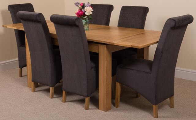 Rackhams Richmond Medium Oak Extendable Dining Table with Montana Fabric Chairs - 6 chairs - Black - image 1