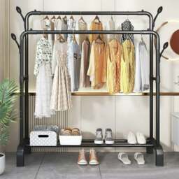 Rackhams Heavy Duty Double Clothes Rail Hanging Rack Garment Display Stand Shoes Storage - 110*54*145CM - Black - metal - thumbnail 3