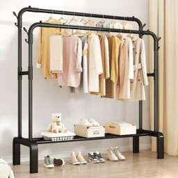 Rackhams Heavy Duty Double Clothes Rail Hanging Rack Garment Display Stand Shoes Storage - 110*54*145CM - Black - metal - thumbnail 4