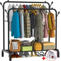 Rackhams Heavy Duty Double Clothes Rail Hanging Rack Garment Display Stand Shoes Storage - 110*54*145CM - Black - metal - thumbnail 1