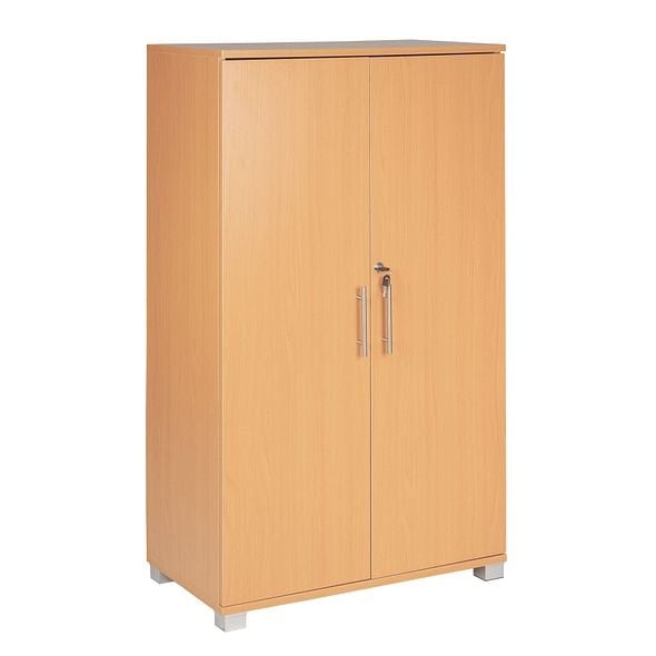 Rackhams Storage Cupboard Beech Wooden Filing Cabinet 2 shelves 2 Door Lockable Tall Office Organiser - Neutral - Wood - 35cm(d)125cm(h)55cm(w)