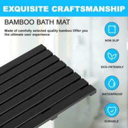 Rackhams Bamboo Bathroom Duckboard Board Bath Shower For Bathroom Showers Bathtubs Floors Anti Slip Bath Mat (Black) - 1 - Black - Bamboo - thumbnail 4
