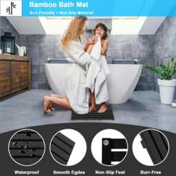 Rackhams Bamboo Bathroom Duckboard Board Bath Shower For Bathroom Showers Bathtubs Floors Anti Slip Bath Mat (Black) - 1 - Black - Bamboo - thumbnail 5