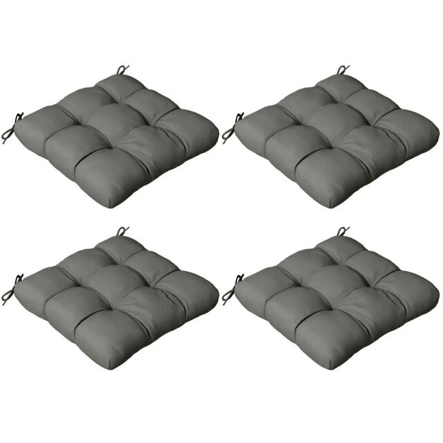 Rackhams 4-Piece Seat Cushion Pillows Replacement, Patio Chair Cushions Set with Ties for Indoor Outdoor, Charcoal Grey - image 1