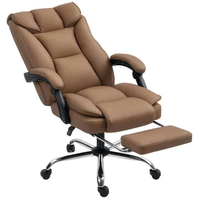 Rackhams 155° Reclining Faux Leather Swivel Office Chair - Brown