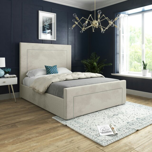 Rackhams Lucca Upholstered Soft Velvet Bed Frame - Cream - Silver - Small double - image 1