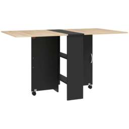 Rackhams Folding Dining Table, Drop Leaf Table with 2-Tier Shelves, Rolling Casters, for Small Spaces, Kitchen, Oak and Black - thumbnail 1