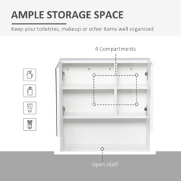 Rackhams Bathroom Wall-Mounted Mirror Cabinet w/ Double Door Adjustable Shelves - White - thumbnail 4