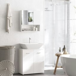 Rackhams Bathroom Wall-Mounted Mirror Cabinet w/ Double Door Adjustable Shelves - White - thumbnail 3