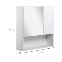 Rackhams Bathroom Wall-Mounted Mirror Cabinet w/ Double Door Adjustable Shelves - White - thumbnail 5