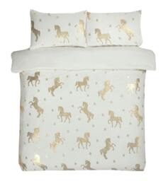 Rackhams Luxury Fleece Unicorn Foil Duvet Cover with Pillowcase- Ivory - Ivory - Single (135cm x 200cm) - thumbnail 3